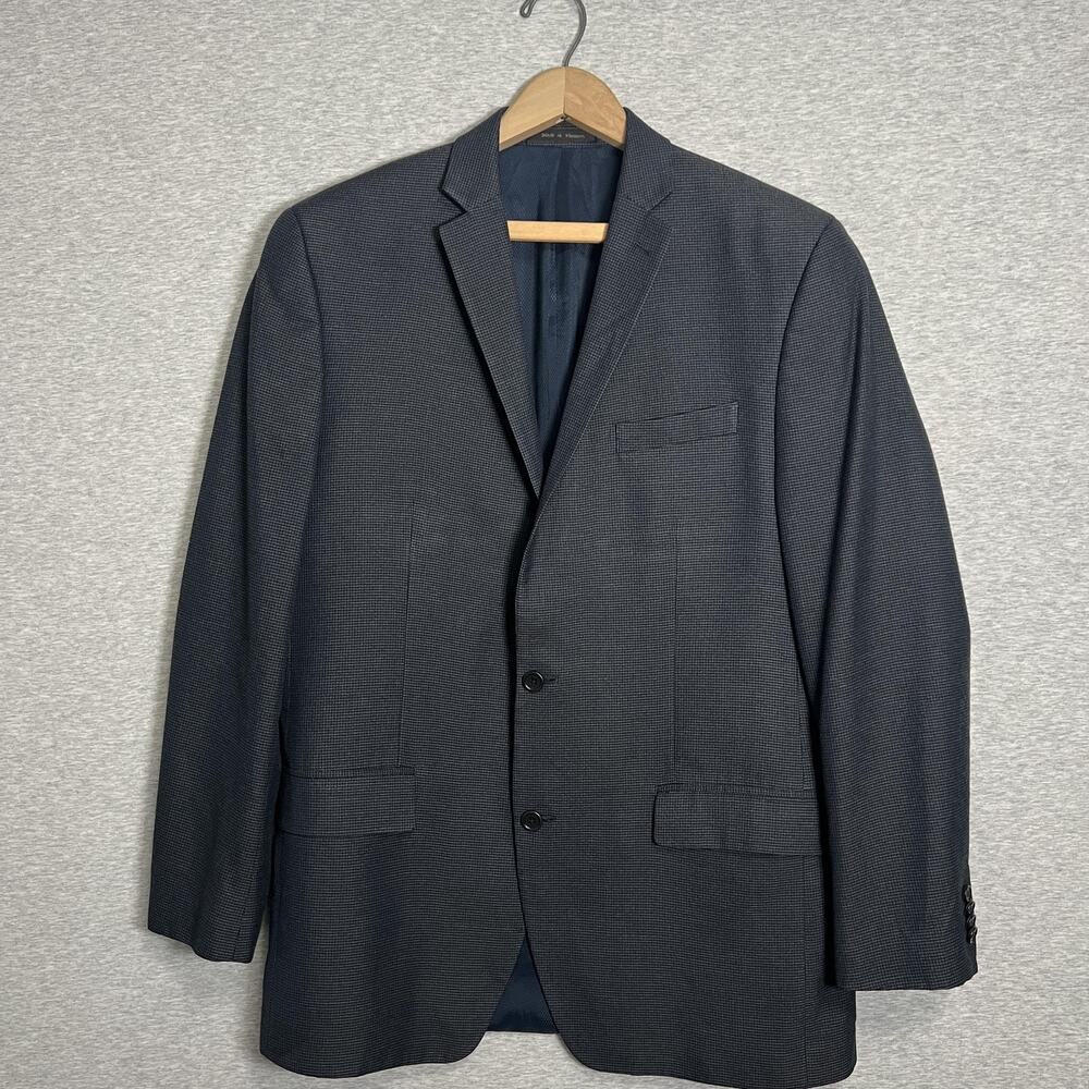 Michael Kors Blazer Mens 42L Navy Micro Houndstooth Two Button Sport Jacket